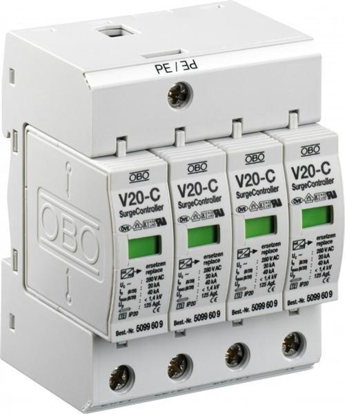 OBO V20-C/4-280 : Chống sét 4P, VLN 230VAC, Imax 110ka